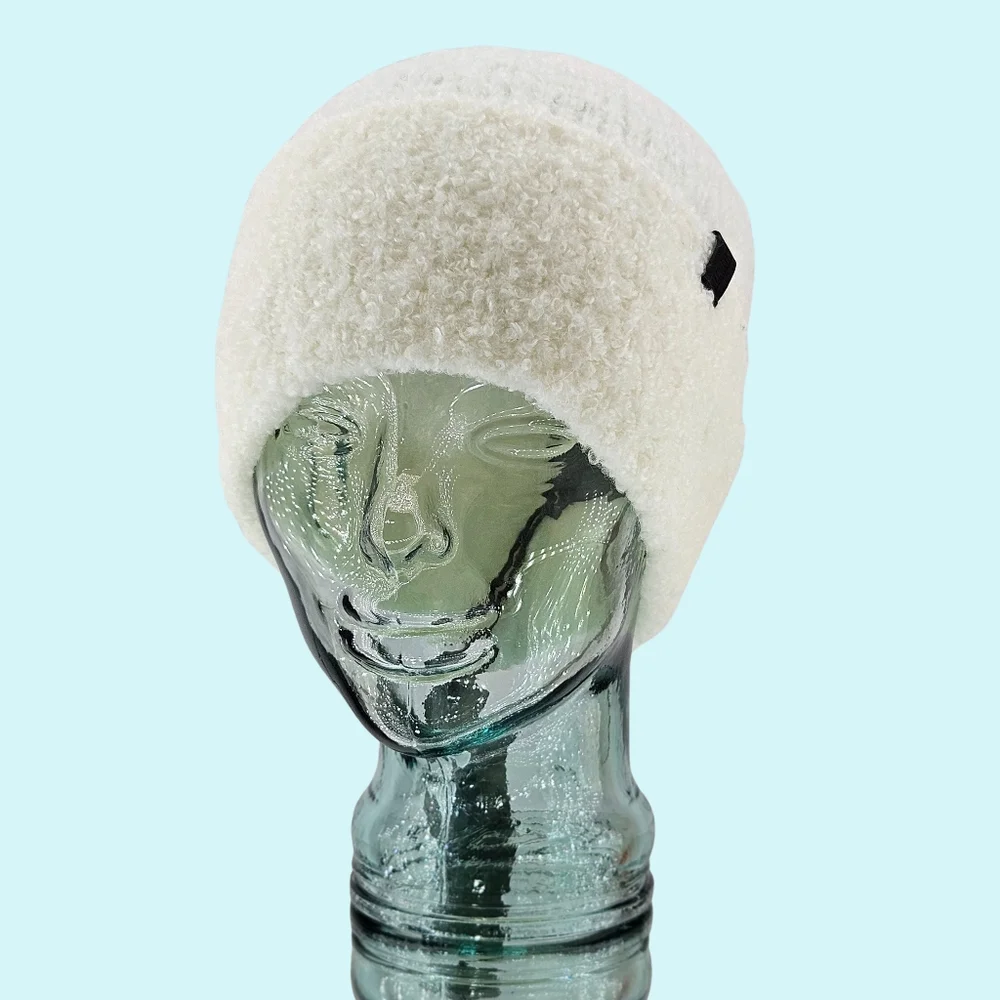 BUNDLE - 2 All Saints Hats Beanies Chalk & Black Teddy Bear Wool & Alpaca Blend
